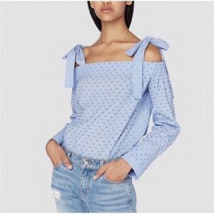 Derek Lam 10 Crosby light blue long sleeve cold tie shoulder blouse size small